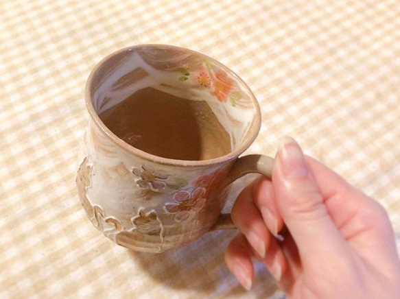 【清水焼】ハートネコ　マグカップ　ピンク 6枚目の画像