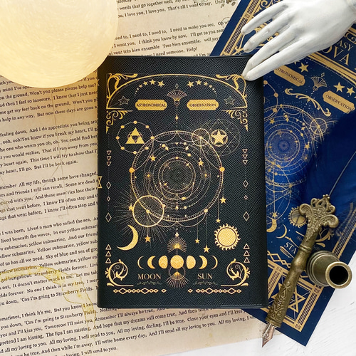 空想天体古書Ⅱ・月の満ち欠け（ブラック） ブックカバー・手帳