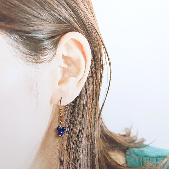 青金石[Lapis-lazuli]可愛的3粒耳環 第3張的照片