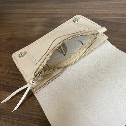 牛革製トラッカーウォレットミドル ヌメ革 ハンドメイド ハンドメイド 牛ヌメ革 ミドルトラッカーズウォレット