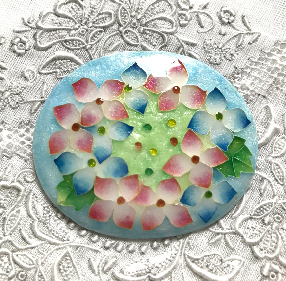 紫陽花 アジサイ 刺繍 ブローチ ハンドメイド SIANON 紫陽花 ビーズ