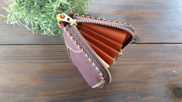 小さなダブルファスナーの長財布（チョコオレンジ） 7枚目の画像