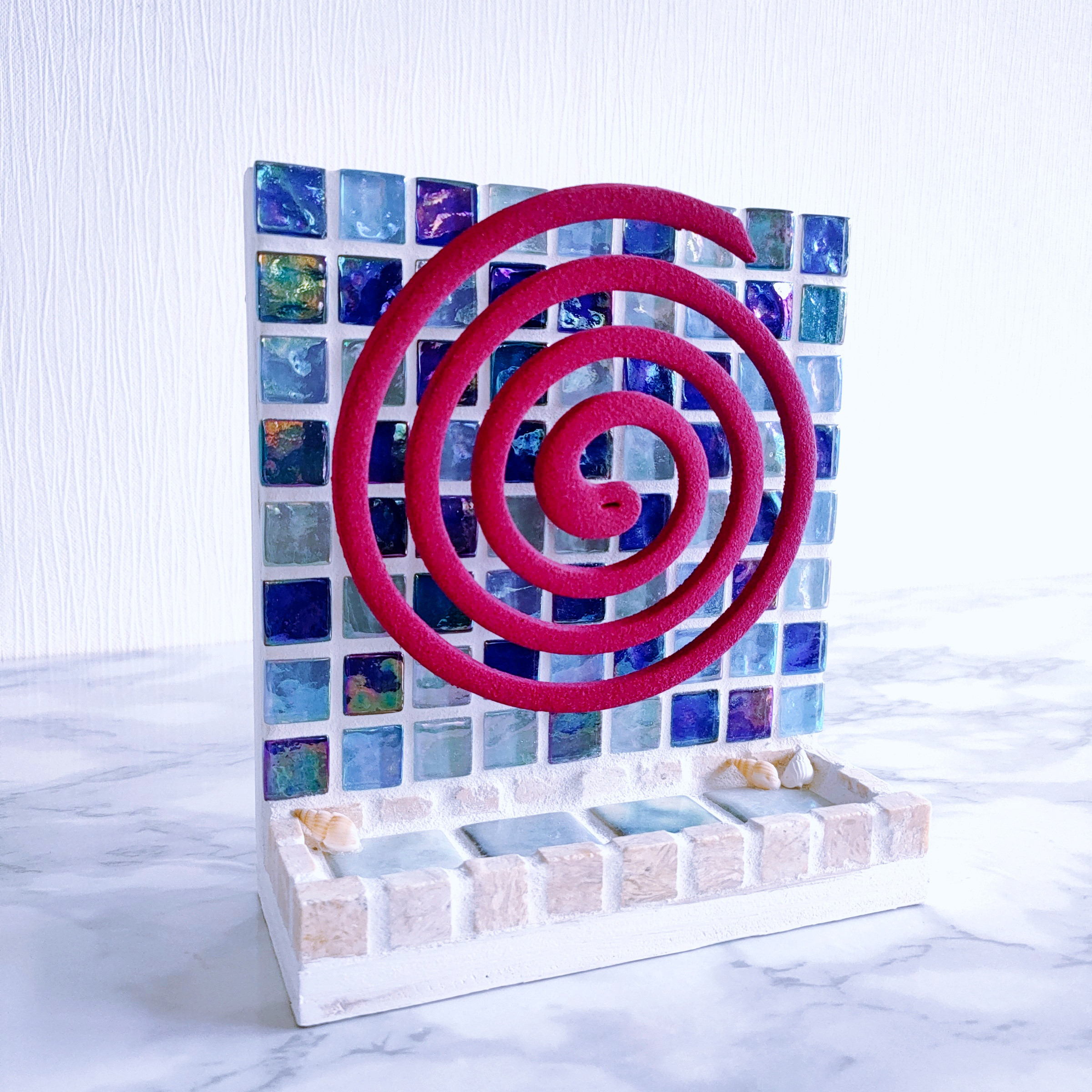 海の蚊取り線香ホルダー　洋風　蚊取り線香　蚊取り線香ホルダー　海　空　ブルー　タイル　ガラス　おしゃれ　蚊やり