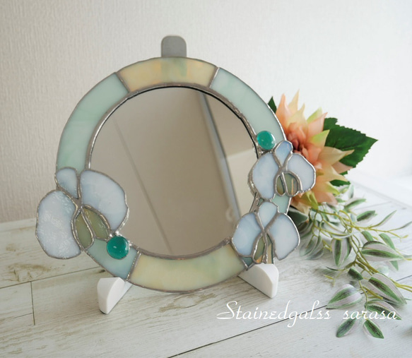 ✴︎:.ラベンダーの壁掛け鏡♪　ステンドグラス鏡 ✴︎:.ラベンダーの壁掛け鏡♪ ステンドグラス鏡 ✴︎:.ラベンダーの