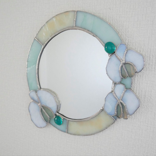 ✴︎:.｡.再販♪ 胡蝶蘭の壁掛け鏡♪ *ステンドグラス