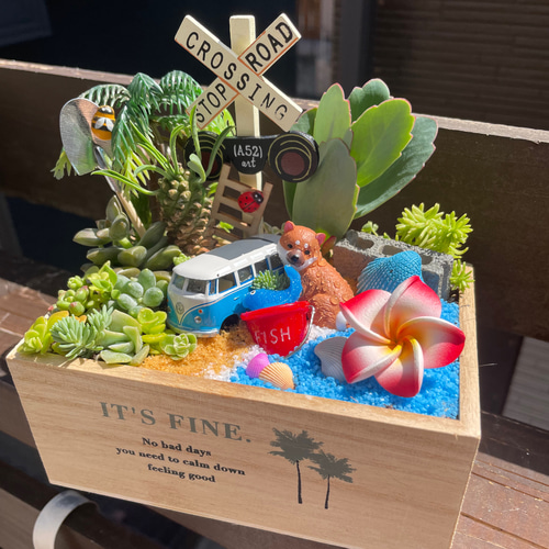 ꕥ多肉寄せ植えꕥお眠り中白猫ちゃん＆ハウスオブジェ付き オブジェ