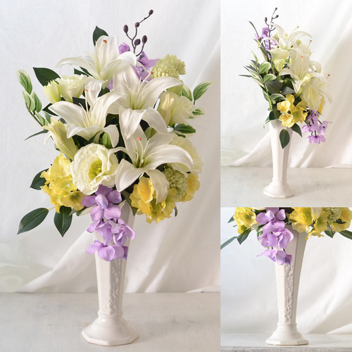 お供え花　造花　仏花　百合　ボタン　紫陽花　アレンジ お供え花 造花 仏花 アレンジ 百合 ボタン 紫陽花