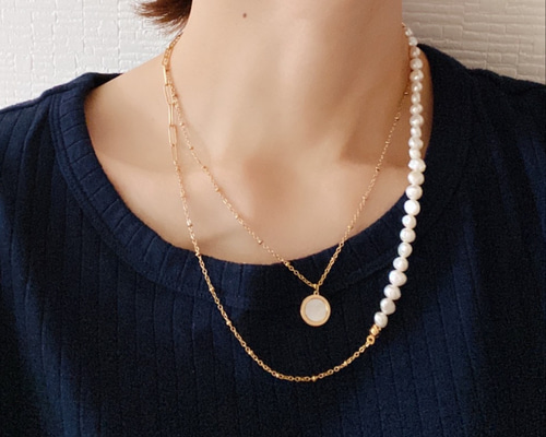 再販10超◇特集掲載】淡水パール&2typeチェーンコンビネックレス 再販10超◇特集掲載】淡水パール&2typeチェーンコンビネックレス