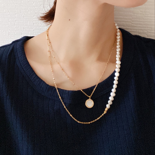再販10超◇特集掲載】淡水パール&2typeチェーンコンビネックレス