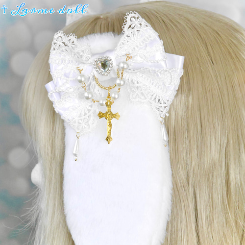 ☥》たれうさ耳ロリィタリボンヘアクリップ(黒)【デザインカスタム詳細 