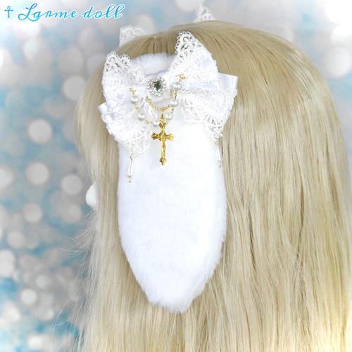 受注生産】《☥》たれうさ耳ロリィタリボンヘアクリップ(白) ヘア  