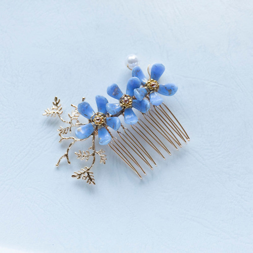 勿忘草 【ワスレナグサ】ヘアコーム チェコガラス ヘアアクセサリー