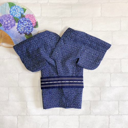 犬の浴衣✨犬用本格浴衣 男の子 ネイビー 本染 犬服 夏 ペット服
