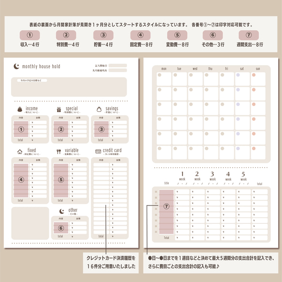 《A5/B5対応》オリジナル家計簿/家計簿フォーマット/詰め合わせパック/印字可能/オプションシート豊富✨ 2枚目の画像