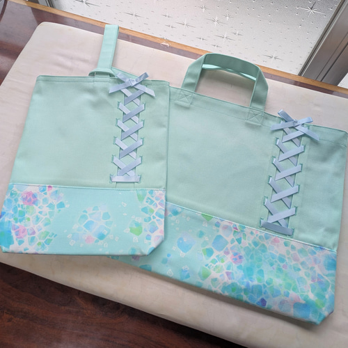 女の子*編み上げリボンの海の宝石 レッスンバッグ ～ミント～ レッスン