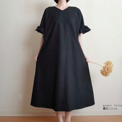 Creema限定　 Hirahirasode one piece harf linen canvas　漆黒 5枚目の画像