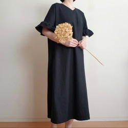 Creema限定　 Hirahirasode one piece harf linen canvas　漆黒 12枚目の画像