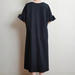 Creema限定　 Hirahirasode one piece harf linen canvas　漆黒 10枚目の画像