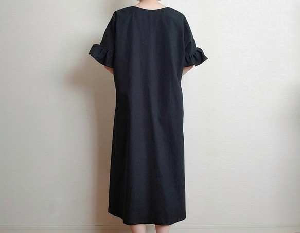 Creema限定　 Hirahirasode one piece harf linen canvas　漆黒 10枚目の画像