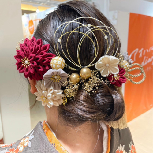 つまみ細工 ヘア飾り ワインカラー 卒業式 卒業式髪飾り 袴 水引き