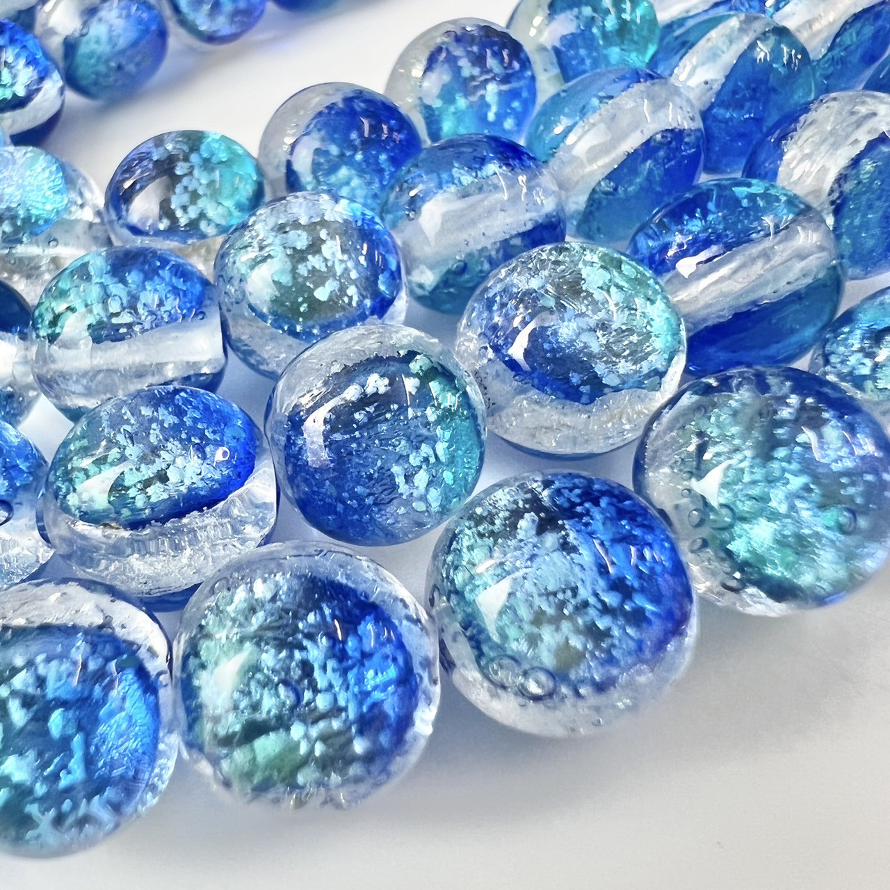 カビラブルー 12mm 連売り 蓄光 ホタルガラス 沖縄とんぼガラス
