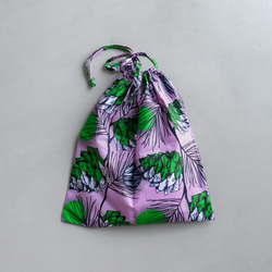 リネンかぎ編みバッグ　アフリカンファブリック巾着付き 3枚目の画像