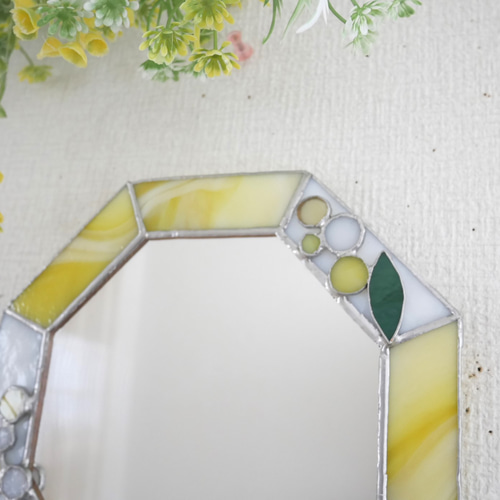 ✴︎:.｡.: ミモザの八角形の鏡 (20size/Max21) ステンドグラス