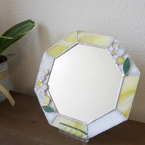 *✴︎:.。.:ミモザの八角形の鏡　(20size/Max21)　ステンドグラス ✴︎:.｡.: ミモザの八角形の鏡 (20size/Max21) ステンドグラス