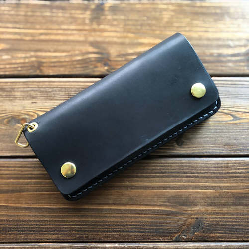 ヌメ革/手染めBLACK ロングトラッカーウォレット 2層】 長財布 yc_