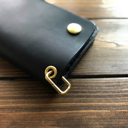 ヌメ革/手染めBLACK ロングトラッカーウォレット 2層】 長財布 yc_