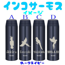 インコ の サーモス  名入れ 水筒 500ml  人気 ダークネイビー ローズレッド　送料無料 2枚目の画像