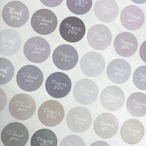 48色くすみカラー グレー Thank youシール 丸型3cm サンキューシール