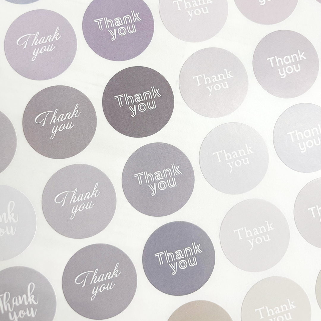 48色くすみカラー グレー Thank youシール 丸型3cm サンキュー