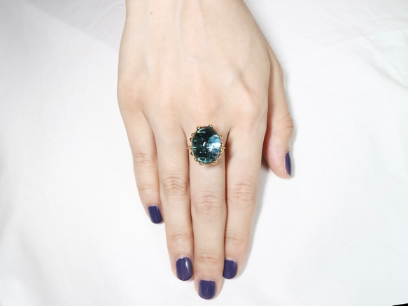 青いガラスの指輪（大） 1枚目の画像