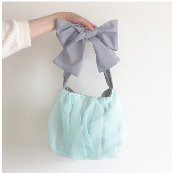 【受注生産】ミニサイズ《3way》ribbon tote bag（mint） 1枚目の画像