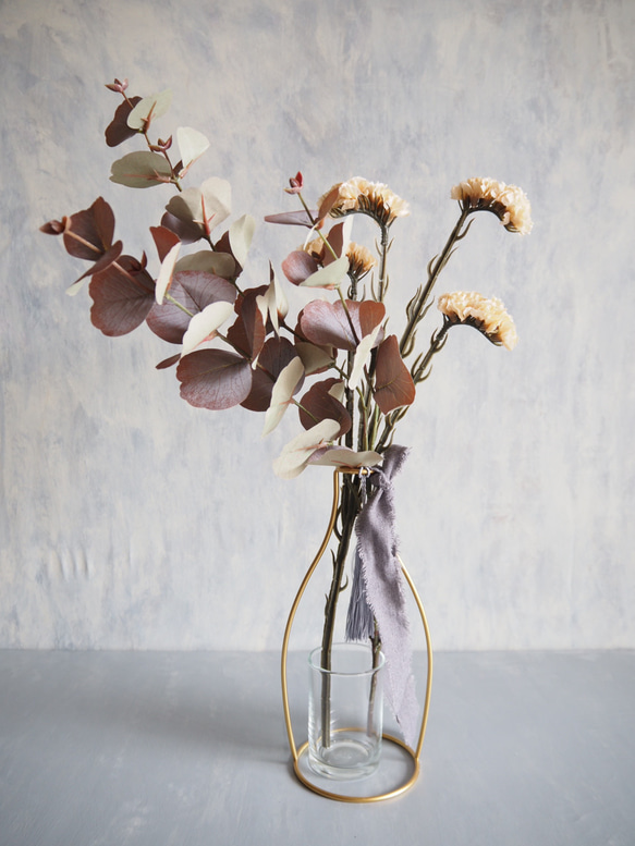 【アンティークユーカリとリモニウム】｜アーティフィシャルフラワー 花瓶アレンジ| 冬｜ギフト・インテリア雑貨 2枚目の画像