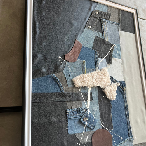 現代アート 62×44㎝ デニム 絵画 原画 抽象画 アートパネル