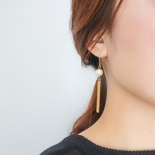 コットンパール×チェーンタッセル ピアス/イヤリング サージカル 