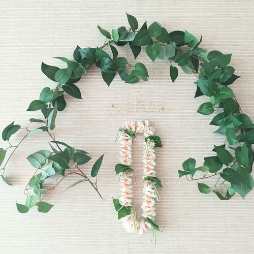 ハワイアンリボンレイ プルメリア リボンネックレス フラダンスや結婚