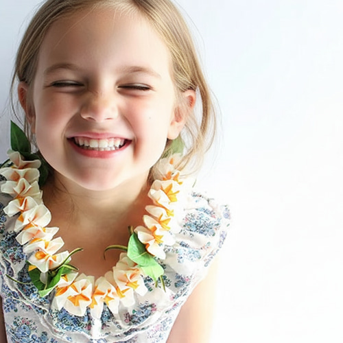 ハワイアンリボンレイ プルメリア リボンネックレス フラダンスや結婚