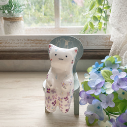紫陽花のわこねこ陶人形/陶人形 猫 置物 パール彩 アジサイ 3枚目の画像