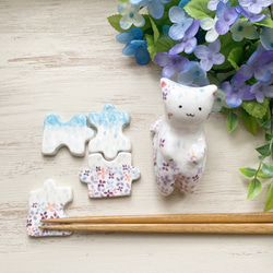 紫陽花のわこねこ陶人形/陶人形 猫 置物 パール彩 アジサイ 11枚目の画像