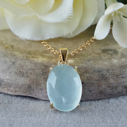 受注制作】再販x8 シーブルーカルセドニー ペンダントトップ 18k  