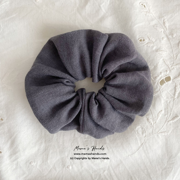 ⭐️已售出4件⭐️《織姬風立陶宛亞麻》 時尚天然材質，自然灰，簡約髮圈 第6張的照片