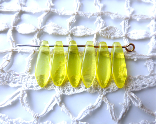 ダガー 透明黄色 チェコビーズCzech Glass Beads6個 ビーズ