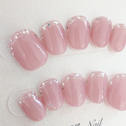 大人可愛いラメフレンチ ネイル/くすみピンク/前撮りネイル/結婚式ネイル/ネイルチップ/ブライダル/Ｊ190 11枚目の画像