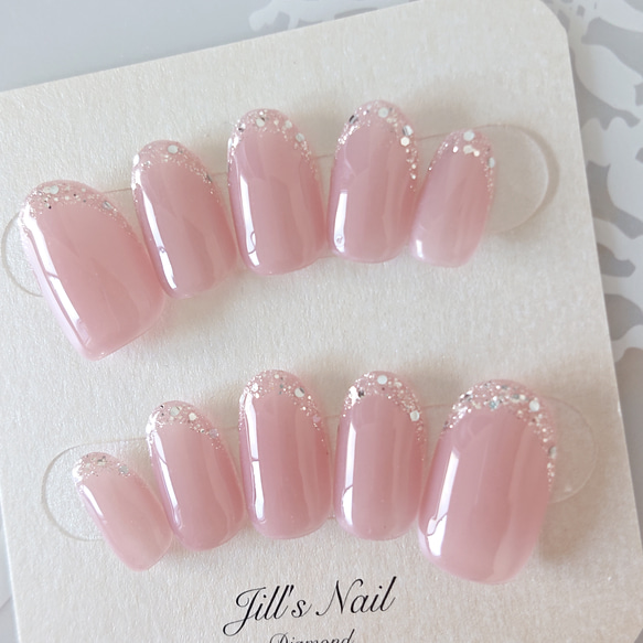 大人可愛いラメフレンチ ネイル/くすみピンク/前撮りネイル/結婚式ネイル/ネイルチップ/ブライダル/Ｊ190 1枚目の画像