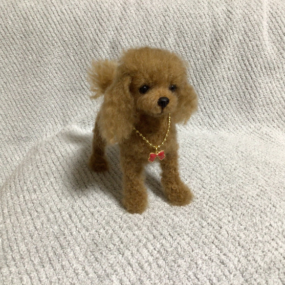 羊毛フェルト　プードル　茶　立ち姿　犬　いぬ　ハンドメイド　イヌ 1枚目の画像