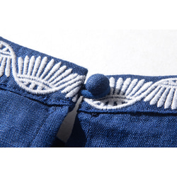 リネンワンピース　襟刺繍　半袖ワンピース　シンプルワンピース　ネイビー3サイズ　L170NV 7枚目の画像