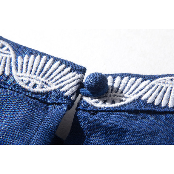 リネンワンピース　襟刺繍　半袖ワンピース　シンプルワンピース　ネイビー3サイズ　L170NV 7枚目の画像